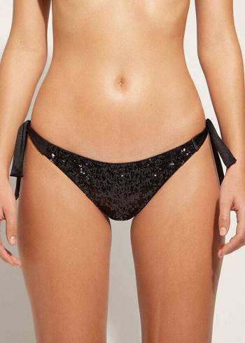 Abajo De Bikini Calzedonia Sequined Side-Tie Cannes Mujer Negras | CL1549KI