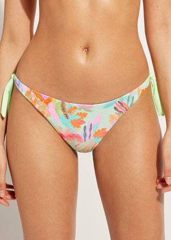 Abajo De Bikini Calzedonia Side-Tie Brazilian Foliage Tahiti Mujer Verde | CL1568AP