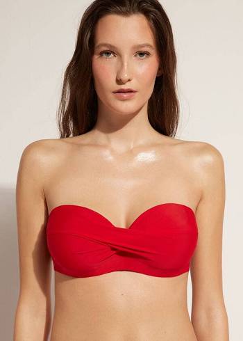 Arriba De Bikini Calzedonia Acolchado Bandeau Indonesia Strapless Mujer Rojas | CL1812XF