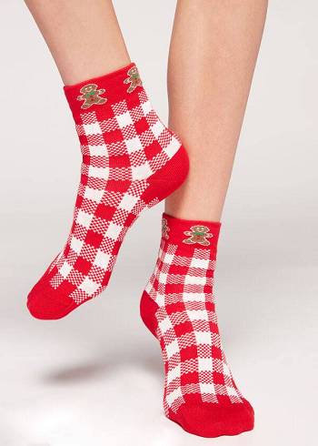 Calcetines Calzedonia Christmas Series Corta Mujer Rojas Blancas | CL2369OR