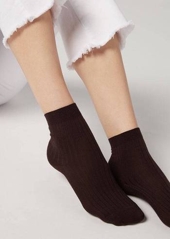 Calcetines Calzedonia Corta Acanalado with Algodon and Cashmere Mujer Marrones | CL2513XF