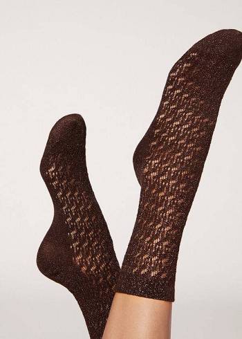 Calcetines Calzedonia Corta Openwork with Glitter Mujer Cafe | CL2506WY
