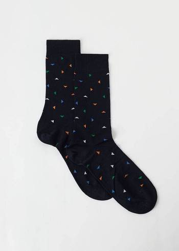 Calcetines Calzedonia Triangle Pattern Crew Hombre Azules | CL2863UT