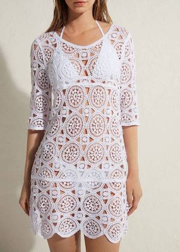 Cubrirlos Calzedonia Crochet Vestido Mujer Blancas | CL2071ZG