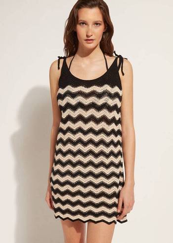 Cubrirlos Calzedonia Crochet Vestido with Chevron Motif Mujer Negras Beige | CL2073CE