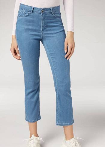 Jeans Calzedonia Eco Light Flared Cropped Denim Mujer Azules | CL2570HK