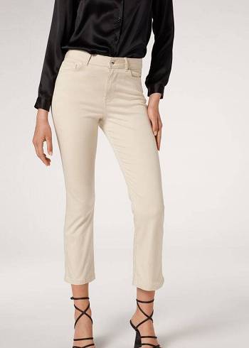 Jeans Calzedonia Eco Light Flared Cropped Denim Mujer Marrones Beige | CL2572FM