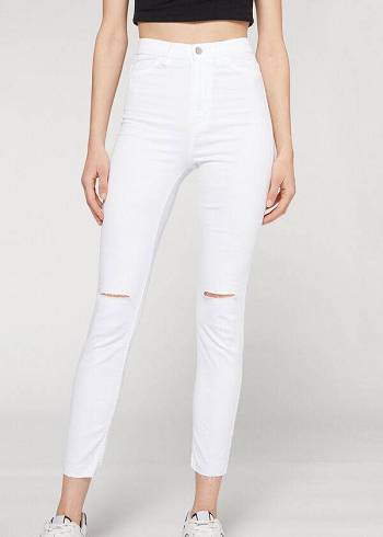 Jeans Calzedonia High-Cintura Flaco Mujer Blancas | CL2602PQ