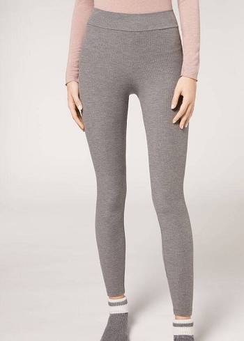Leggins Calzedonia Acanalado with Cashmere Mujer Gris | CL2676UT