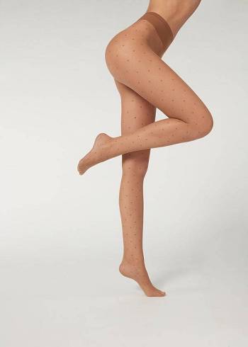 Mallas Calzedonia Sheer polka dot Mujer Beige | CL1235HK