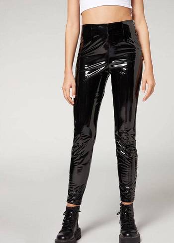 Pantalones Calzedonia Flaco in Thermal Vinyl Mujer Negras | CL2740FM