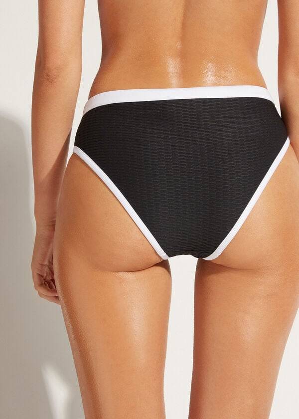 Abajo De Bikini Calzedonia High Cintura Coimbra Mujer Negras Blancas | CL1422XF