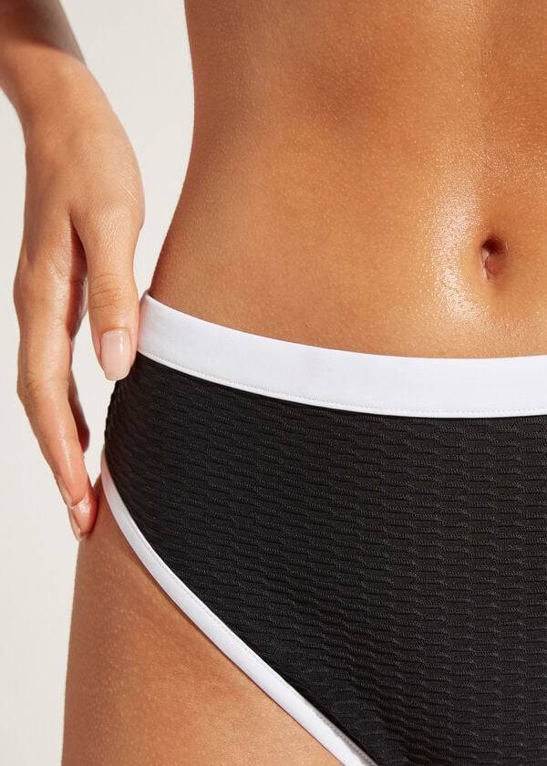 Abajo De Bikini Calzedonia High Cintura Coimbra Mujer Negras Blancas | CL1422XF