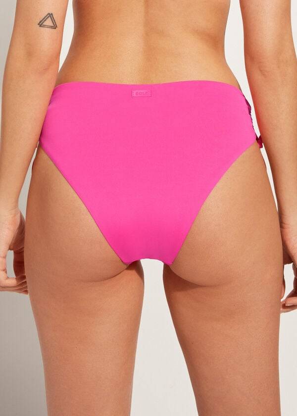 Abajo De Bikini Calzedonia High-Cintura Drawstring Indonesia Mujer Rosas | CL1457RW