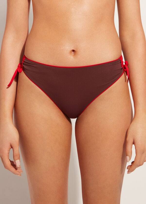 Abajo De Bikini Calzedonia High-Cintura Drawstring Indonesia Mujer Rojas | CL1459YU