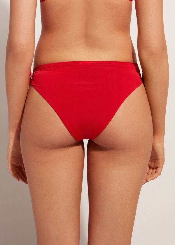 Abajo De Bikini Calzedonia High-Cintura Drawstring Indonesia Mujer Rojas | CL1459YU