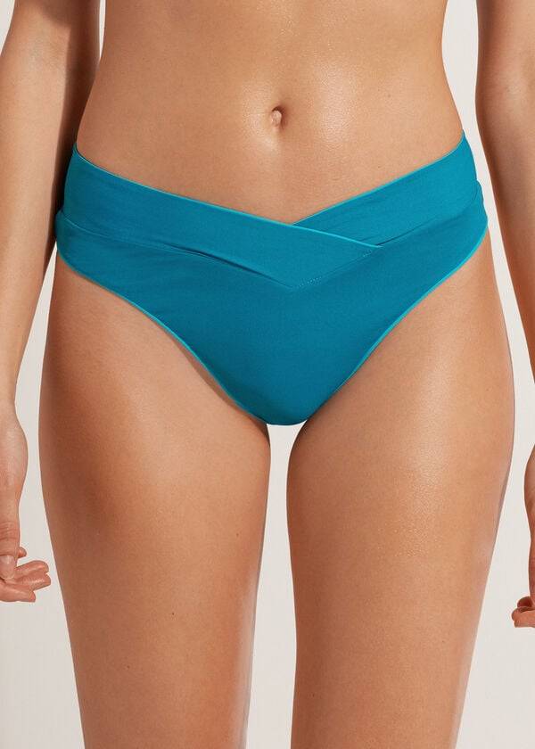 Abajo De Bikini Calzedonia High-Cintura V-Cut Brazilian Indonesia Mujer Turquesa | CL1464AP