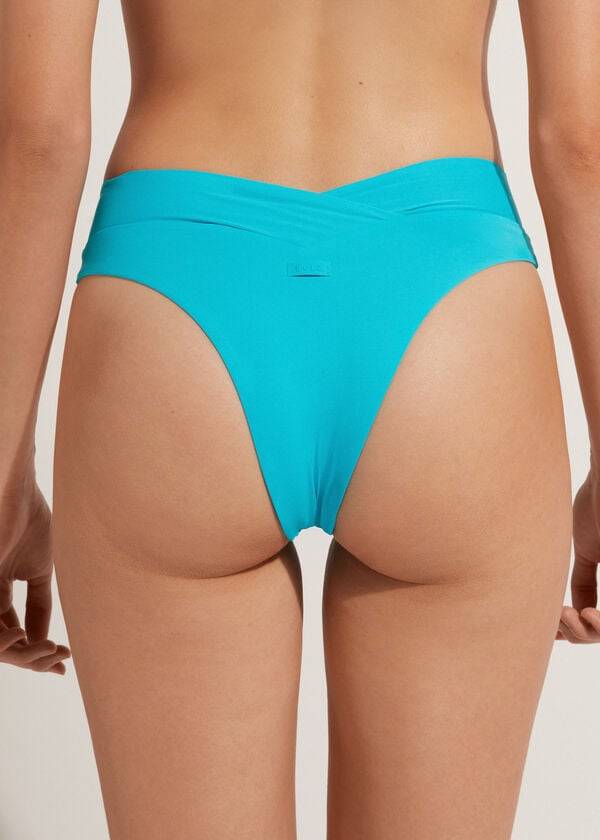 Abajo De Bikini Calzedonia High-Cintura V-Cut Brazilian Indonesia Mujer Turquesa | CL1464AP