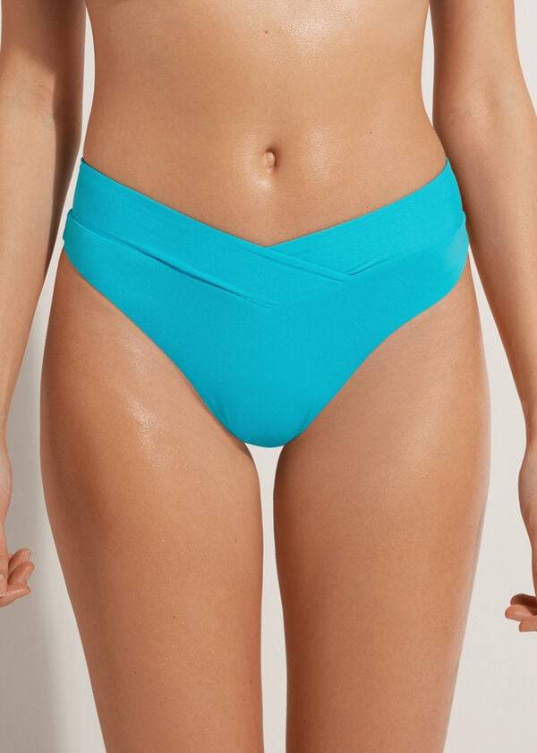 Abajo De Bikini Calzedonia High-Cintura V-Cut Brazilian Indonesia Mujer Turquesa | CL1464AP