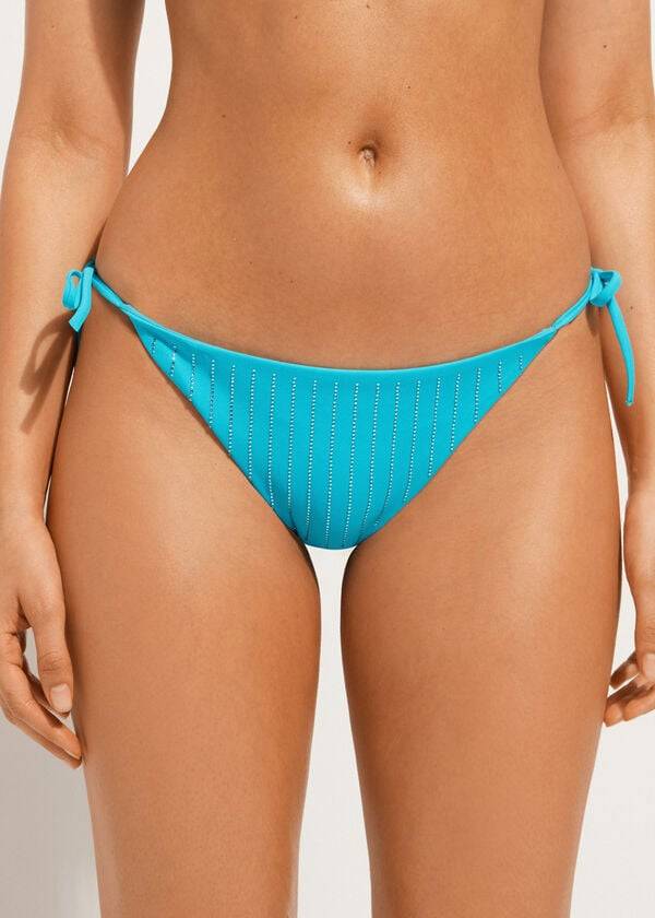 Abajo De Bikini Calzedonia Rhinestone String Shanghai Mujer Turquesa Verde | CL1526XF