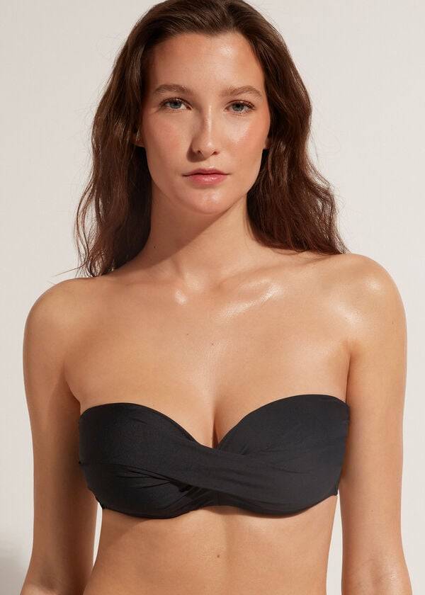 Arriba De Bikini Calzedonia Acolchado Bandeau Indonesia Eco cobey Mujer Negras | CL1798UT