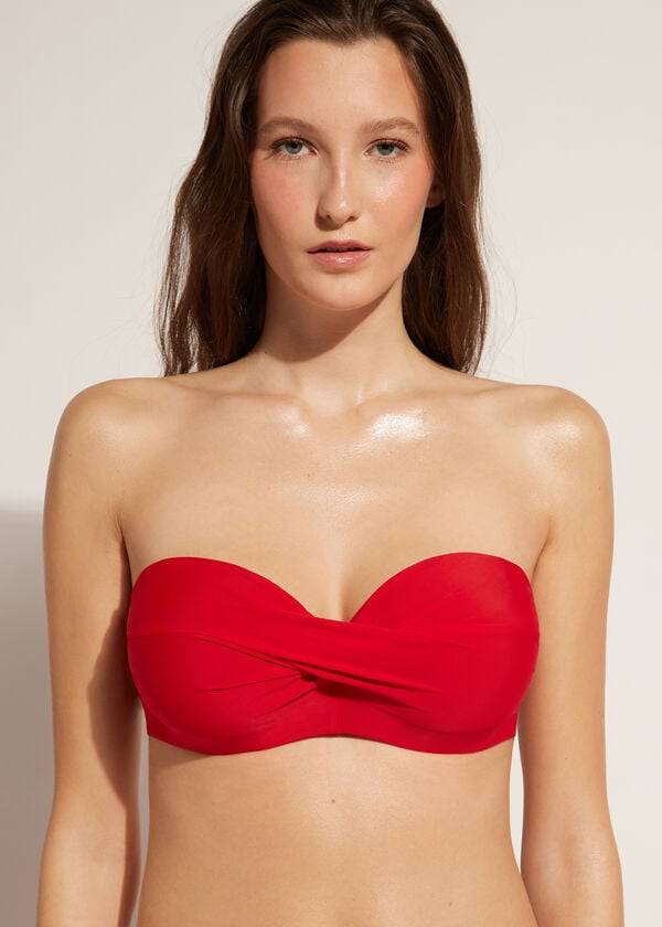 Arriba De Bikini Calzedonia Acolchado Bandeau Indonesia Strapless Mujer Rojas | CL1812XF