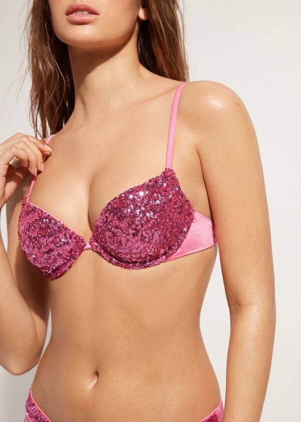 Arriba De Bikini Calzedonia Acolchado Push-Up Cannes rosa Mujer Rosas | CL1844QZ