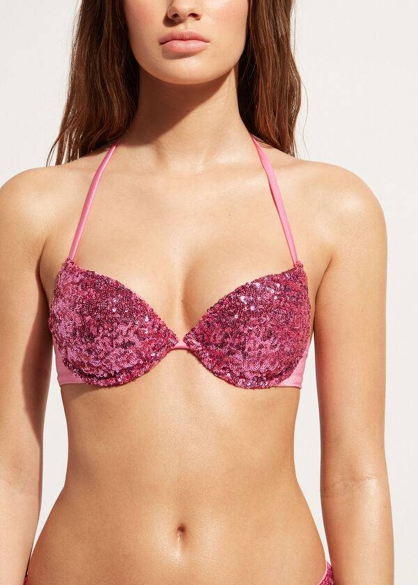 Arriba De Bikini Calzedonia Acolchado Push-Up Cannes rosa Mujer Rosas | CL1844QZ