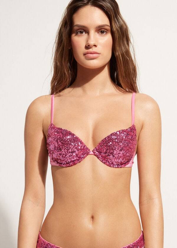 Arriba De Bikini Calzedonia Acolchado Push-Up Cannes rosa Mujer Rosas | CL1844QZ