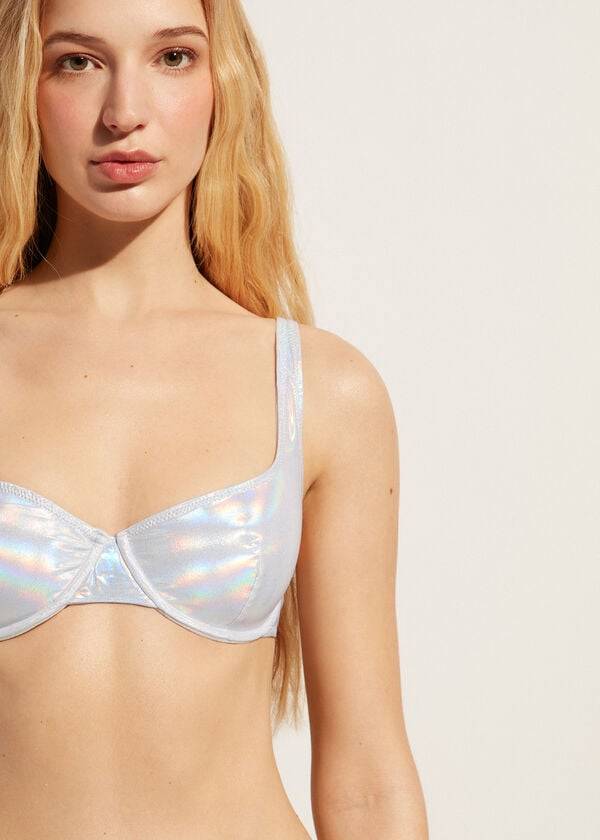 Arriba De Bikini Calzedonia Coated-Effect Balconette Daytona Mujer Plateadas | CL1699SO