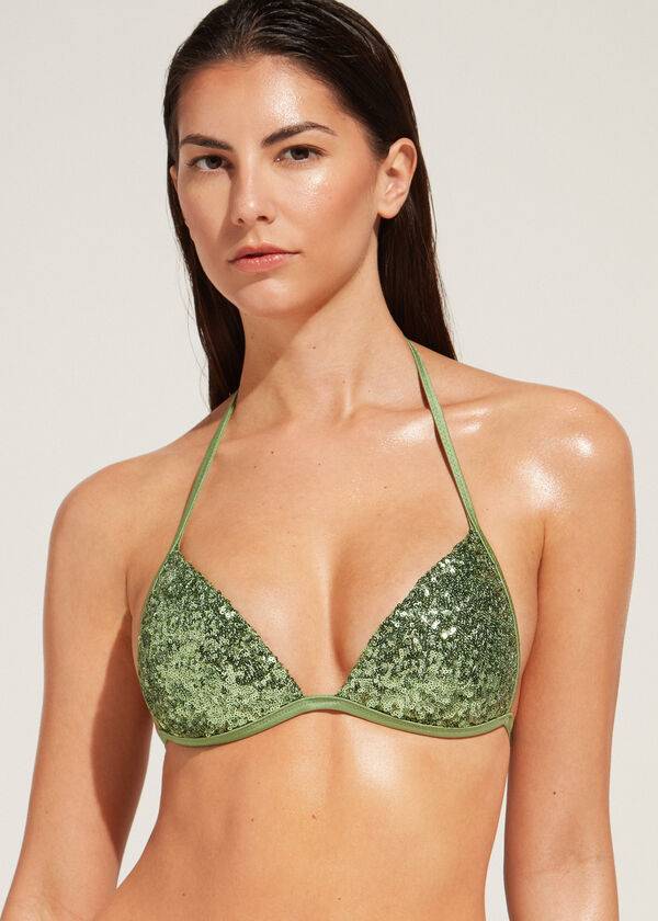 Arriba De Bikini Calzedonia Graduated Acolchado Triangle Cannes Mujer Verde | CL1732LH