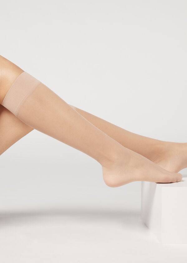 Calcetines Calzedonia 20 Denier Comodidad Cuff Knee-Highs Sheer Sexy Mujer Beige | CL2306XF