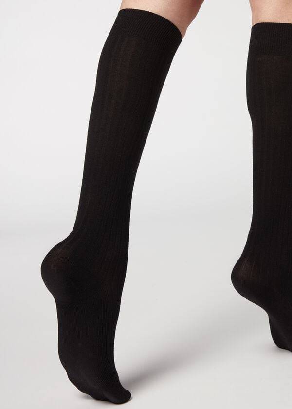 Calcetines Calzedonia Acanalado Long with Cashmere Mujer Negras | CL2254XF