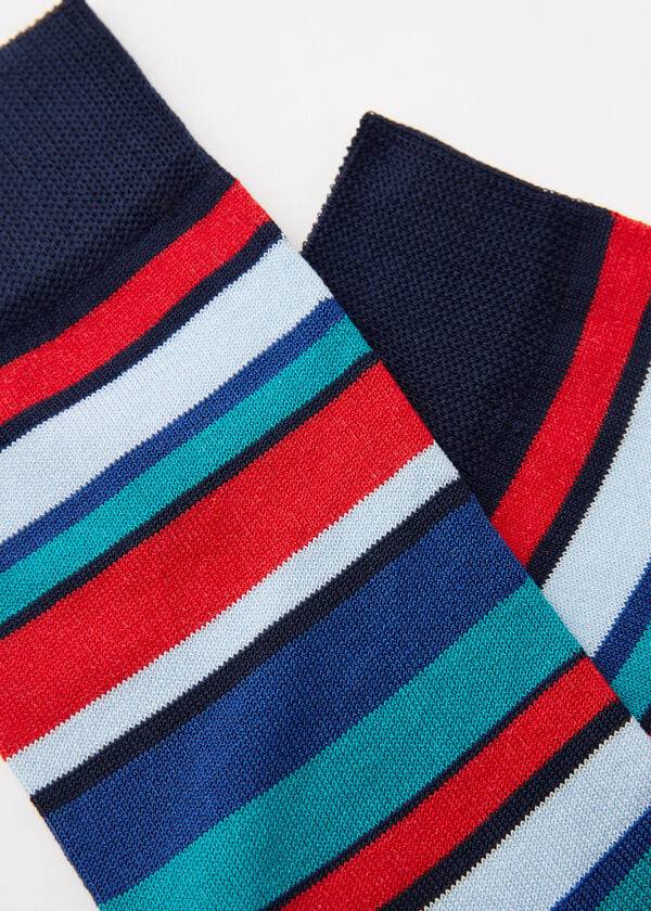 Calcetines Calzedonia Colorful A Rayas Crew Hombre Azules | CL2869QZ