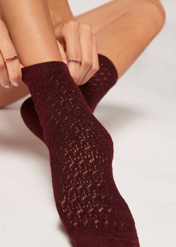 Calcetines Calzedonia Corta Openwork with Glitter Mujer Burdeos | CL2505EX