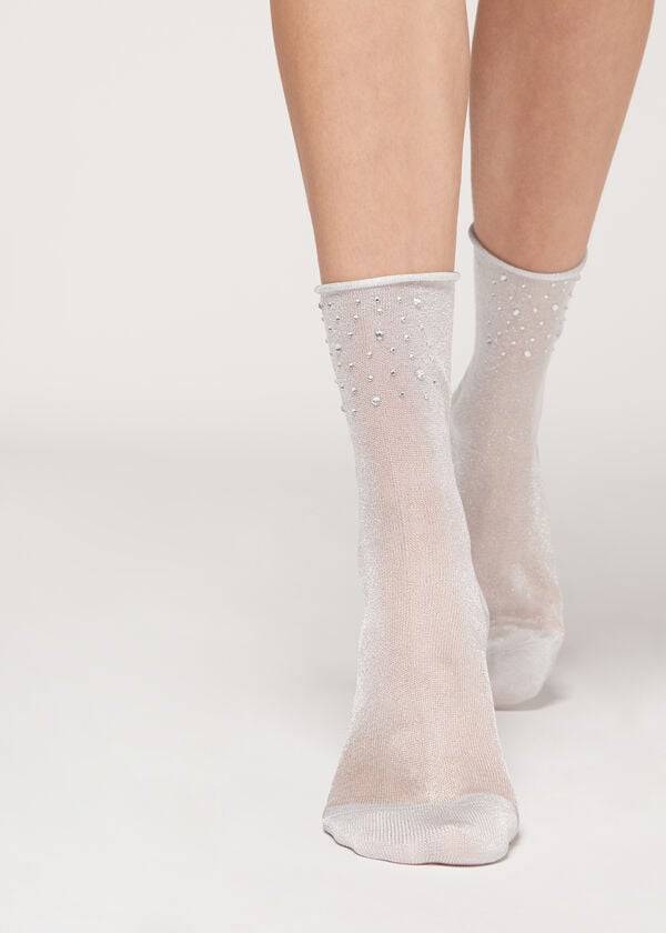 Calcetines Calzedonia Corta with Glitter and Crystals Mujer Blancas | CL2528YU