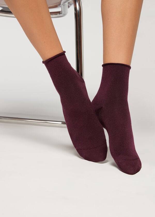 Calcetines Calzedonia Cuffless Corta with Glitter Mujer Burdeos | CL2400RW