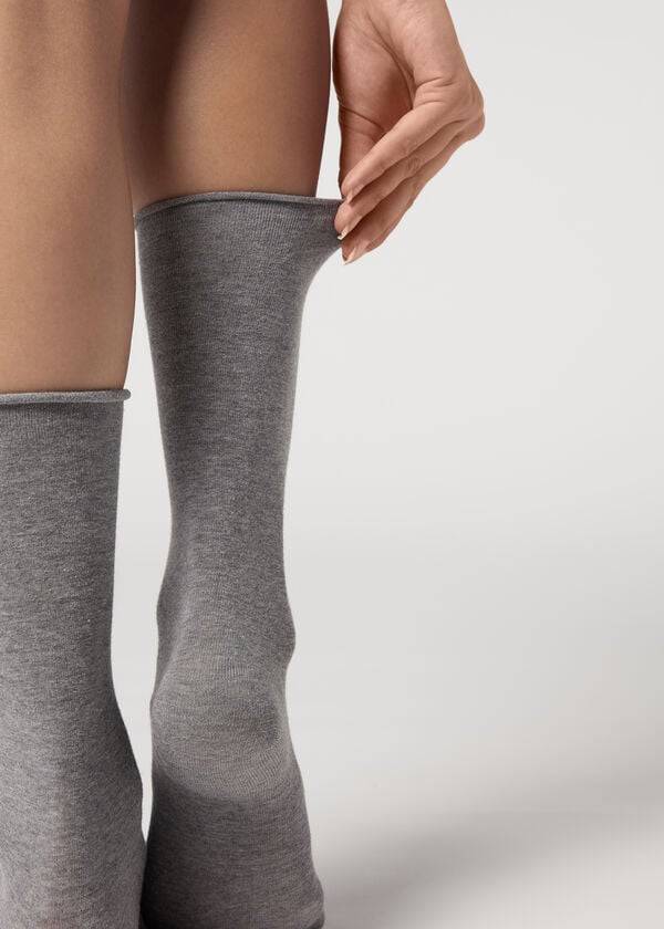 Calcetines Calzedonia Smooth Algodon Mid-Calf Long Mujer Plateadas | CL2262EX