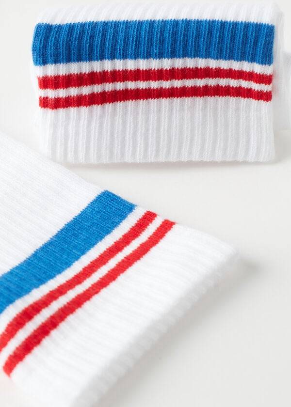 Calcetines Calzedonia Stripe Motif Crew Hombre Blancas Azules | CL2870MA