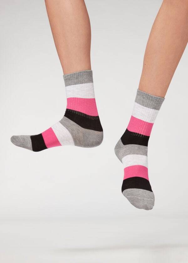 Calcetines Calzedonia Stripe Patterned Corta Mujer Gris | CL2544HK