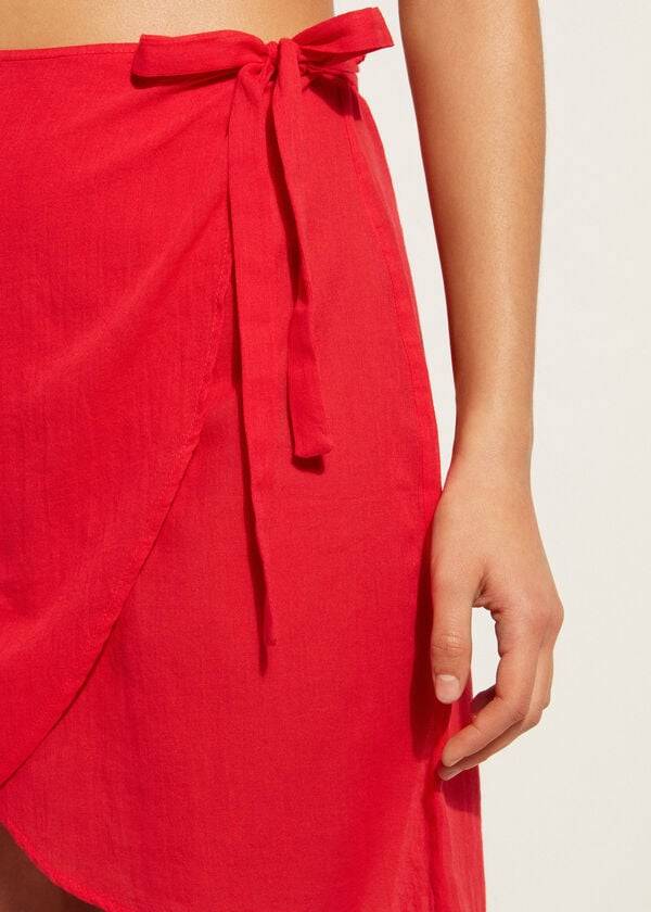 Cubrirlos Calzedonia Corta Wrap Sarong Mujer Rojas | CL2140AP