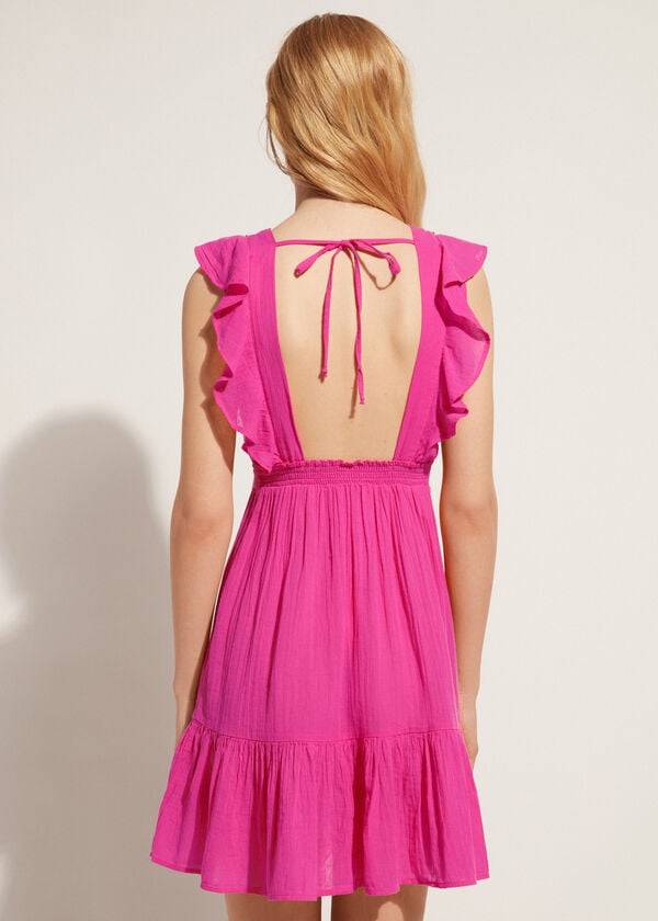 Cubrirlos Calzedonia Mini Vestido with Ruffle and Passementerie Mujer Rosas | CL2108TV