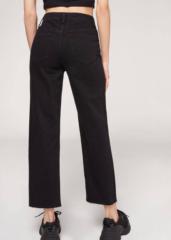 Jeans Calzedonia Cropped Directo-Leg Mujer Negras | CL2564CE