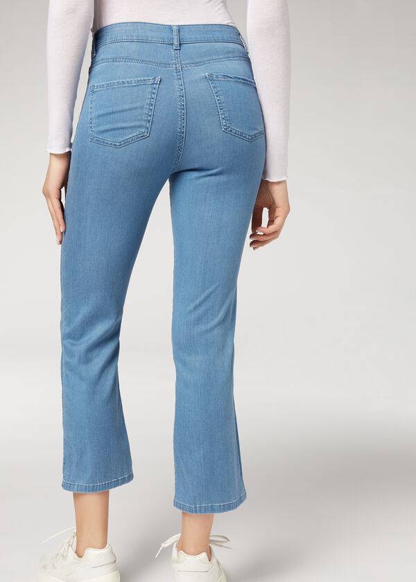 Jeans Calzedonia Eco Light Flared Cropped Denim Mujer Azules | CL2570HK