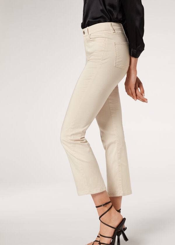 Jeans Calzedonia Eco Light Flared Cropped Denim Mujer Marrones Beige | CL2572FM
