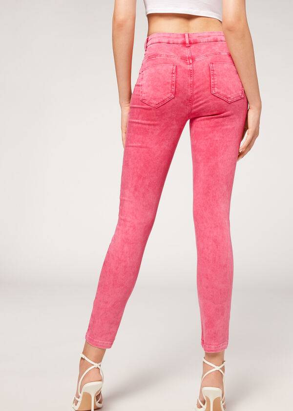 Jeans Calzedonia Faded Flaco Push-Up Mujer Rosas | CL2589VD