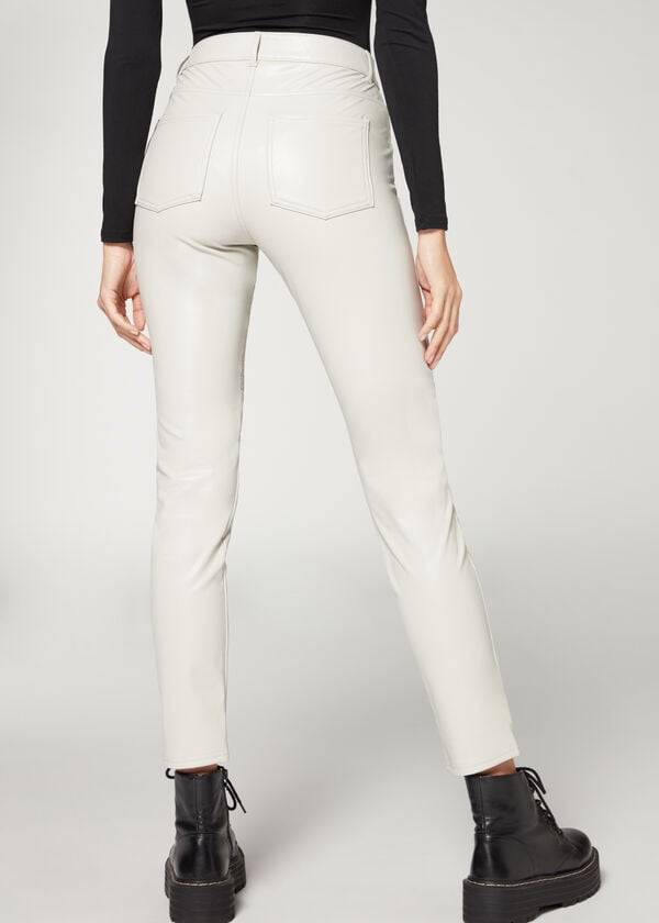 Leggins Calzedonia Coated Thermal Flaco Ciclismo Mujer Blancas | CL2631IS