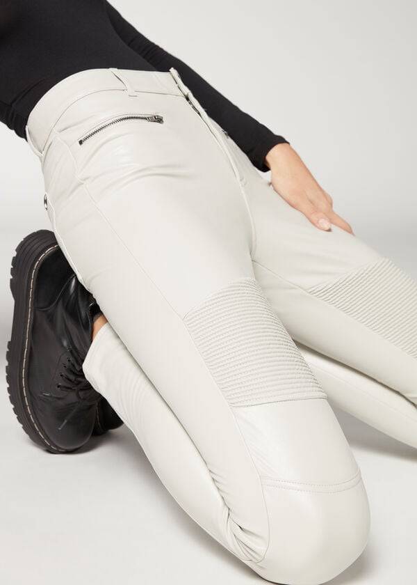 Leggins Calzedonia Coated Thermal Flaco Ciclismo Mujer Blancas | CL2631IS