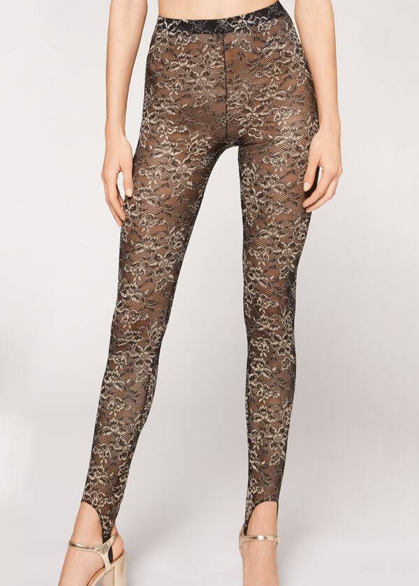 Leggins Calzedonia Glitter Encaje Stirrup Mujer Marrones Negras | CL2655WY