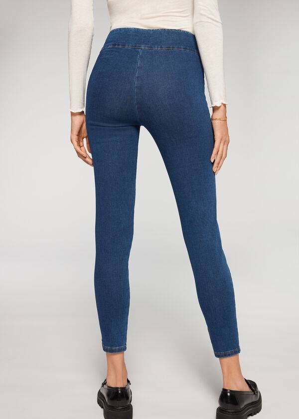 Leggins Calzedonia High Cintura Flaco Denim Mujer Azules | CL2658NB